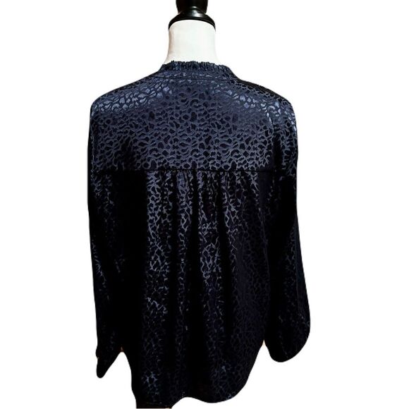 Liverpool Los Angeles Navy Jacquard Animal Print Peasant Blouse, Sz. M, EUC - Picture 6 of 9